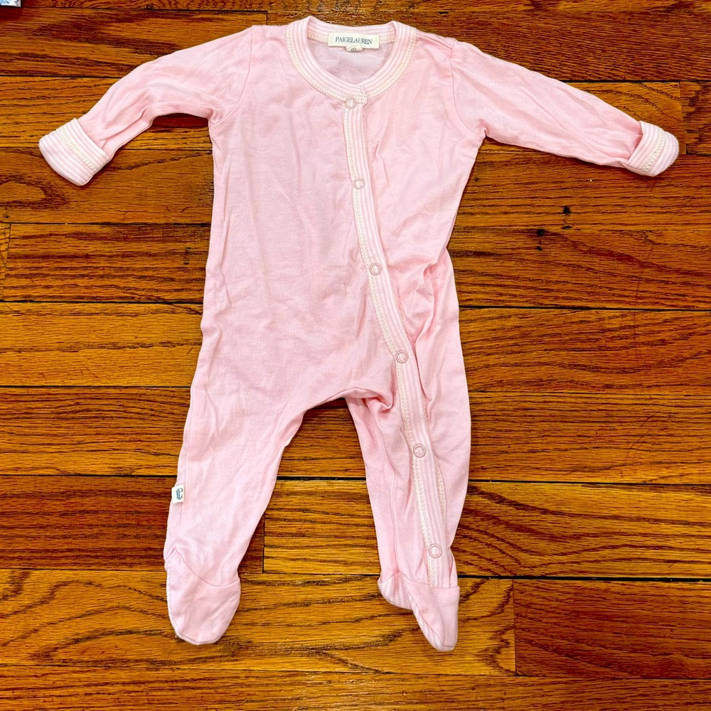 Organic cotton Pink Baby Footie Pajamas Size 0-3 months Paige Lauren